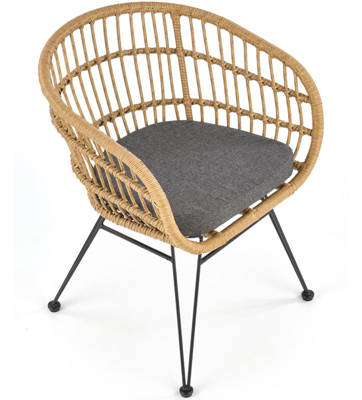 Krzesło z poduszką na balkon z rattanu - naturalny