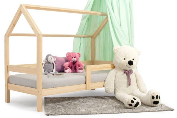 Łóżko dla dziecka z materacem DOMEK 90x200 - sosna