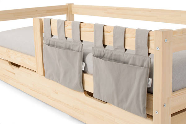 Łóżko drewniane z szufladą materacem i baldachimem 80x190 - sosna/zielony