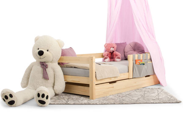 Łóżko dziecięce z szufladą + materac 90x200 - sosna