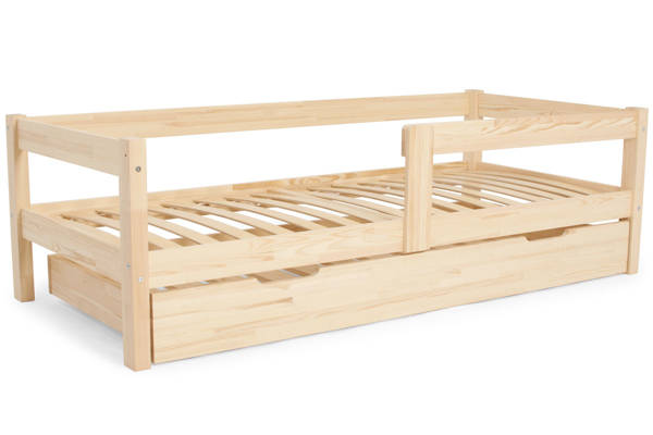 Łóżko z baldachimem dla dzieci + materac i szuflada 90x200 - sosna/zielony