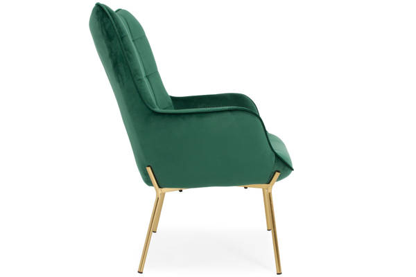 Nowoczesny fotel LOFT CASTEL 2 ze złotymi nóżkami - ciemna zieleń