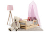 Łóżko dla dziewczynki z materacem szufladą i dodatkami 90x200 - sosna/róż